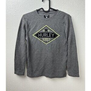 Hurley Boys Size 10/12 Thermal Knit Graphic Long Sleeve Gray Tee Shirt